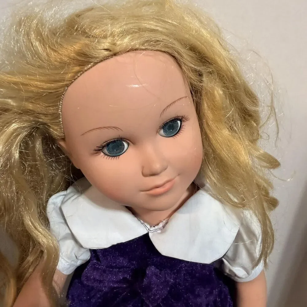Cititoy Blonde Girl Play Doll 18 Inch Blue Eyes Purple Velvet Dress Outfit